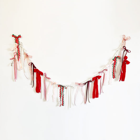 Red Christmas Garland | velvet bow garland My Store